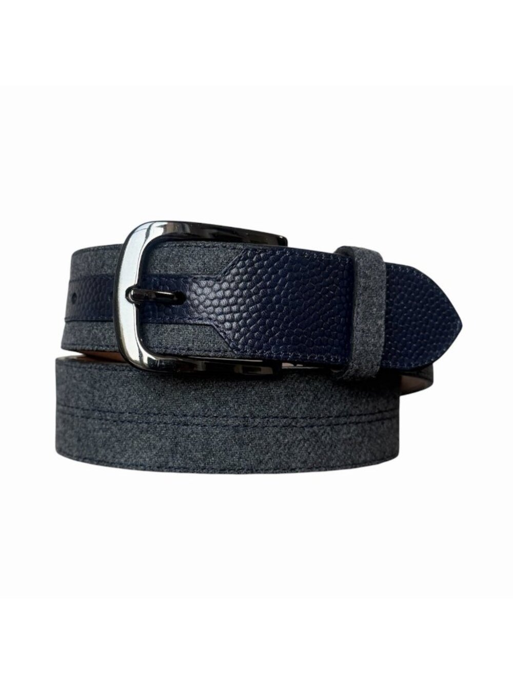 Dapper Lane Gray Wool Fabric Navy Pebbled Leather Mens Belt 44